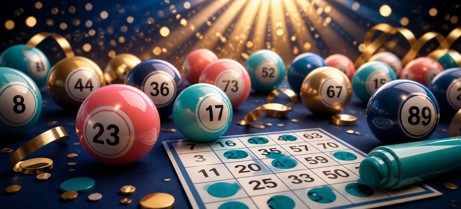 Bingo balls, card and dabber